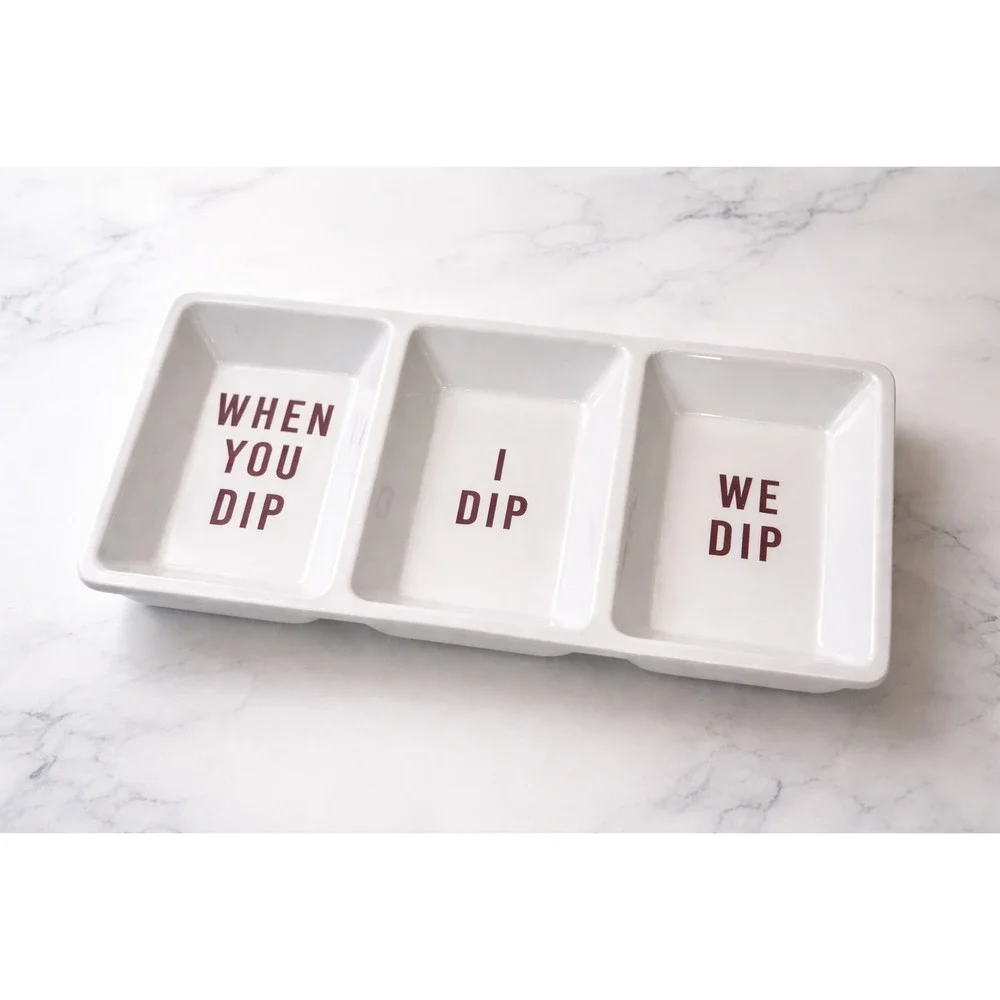 When You‎ Dip I Dip We Dip Divided Serving Tray White Ceramic Party Platter